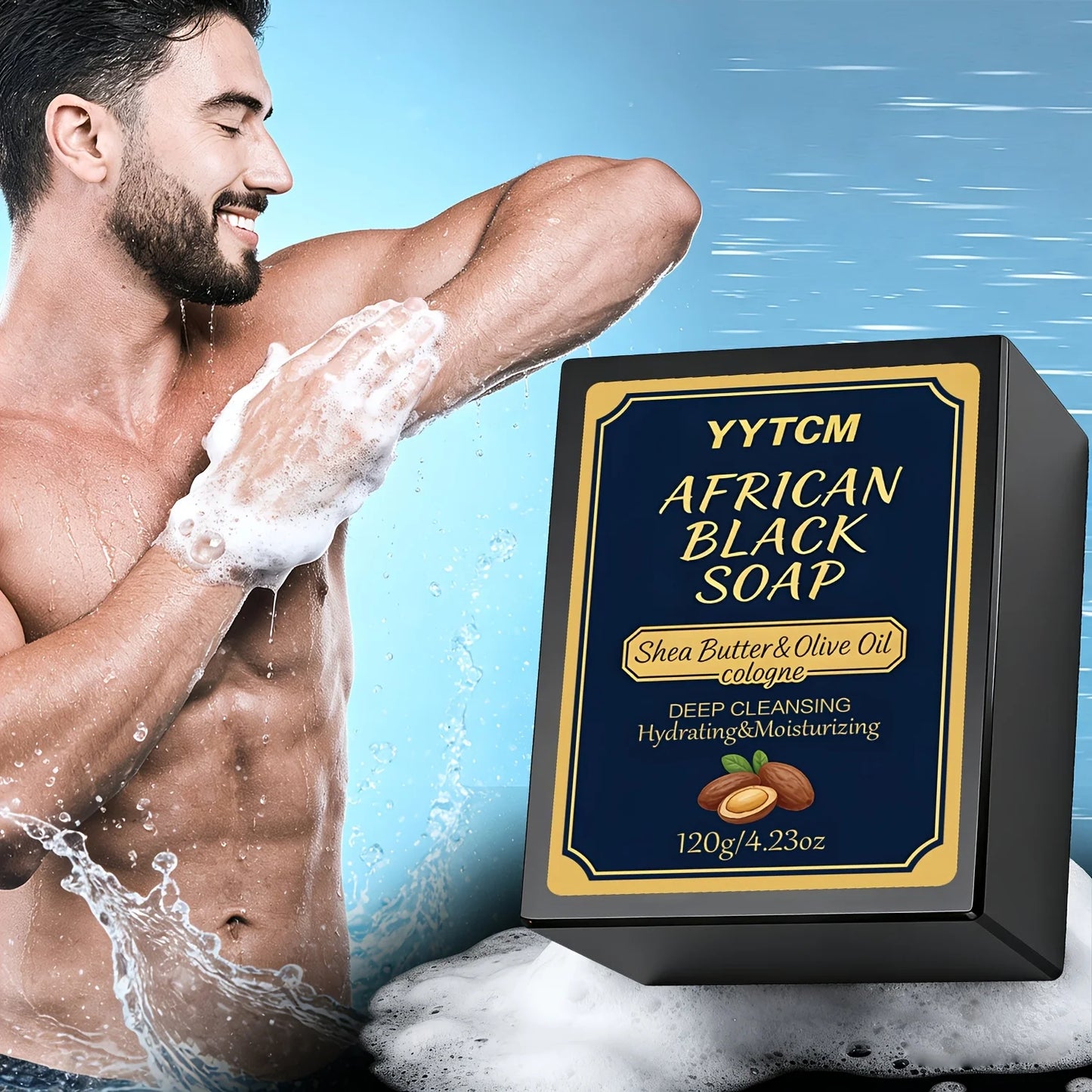 African Black Soap, Bamboo Charcoal Soap, Cologne Scent, Bath and Hand Soap, Contains Shea Butter, Olive Oil, Rich Foam 120G/Piece-1 Piece Peaceful Pleasures Health and Wellness