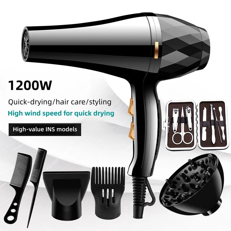 2026 Hot Selling Hair Salon Hair Dryer, Household Dormitory High-Power Cold Hot Air Blue Light Diffuser Hair Dryer Peaceful Pleasures Health and Wellness F-black-6 EU