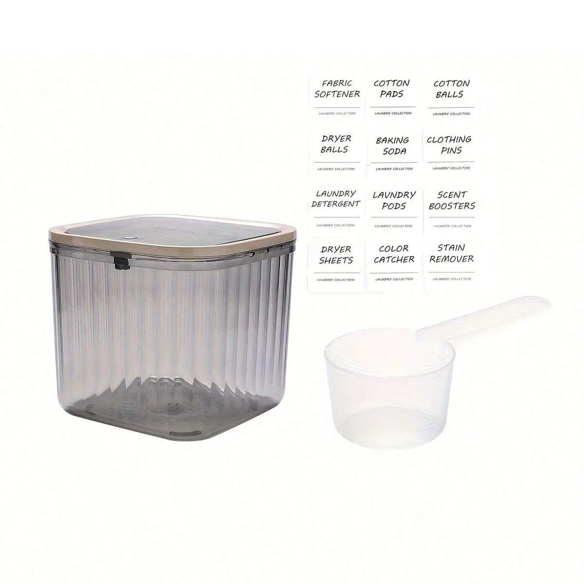 Laundry Pods Container with Pop-Up Lid – Clear Storage Organizer with Labels for Laundry Room