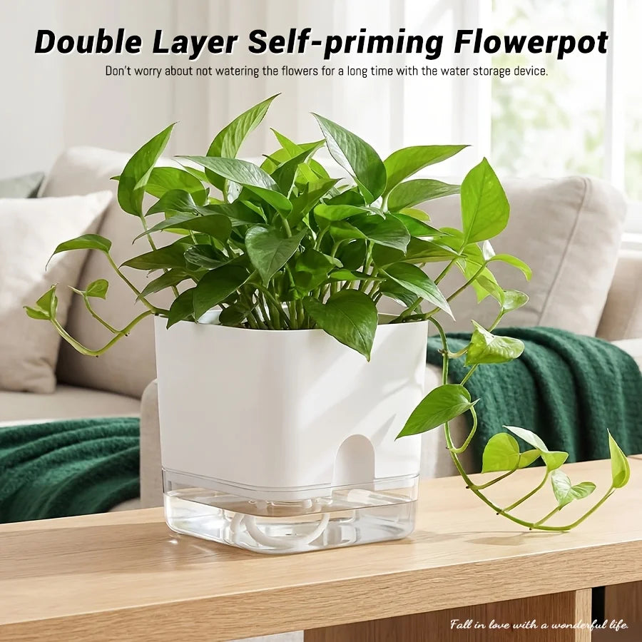 Clear Self-Watering Planter | Wicking Pot with Watering Bottle