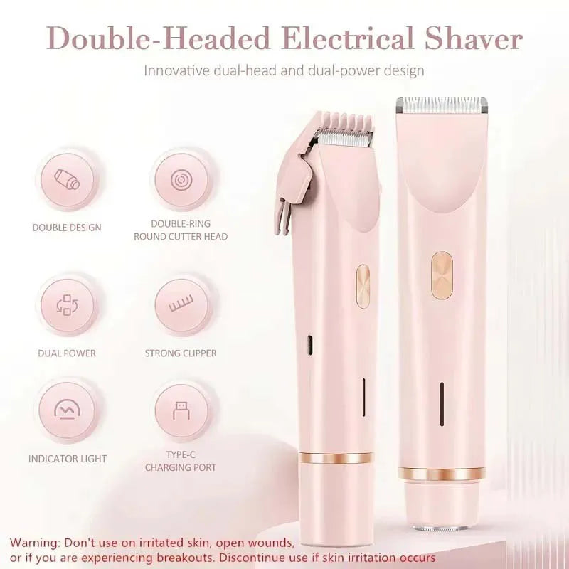Electric Shaver for Women 2 in 1 Bikini Trimmer Double Head Portable Hair Electric Epilator IPX7 Waterproof Electric Razor Peaceful Pleasures Health and Wellness
