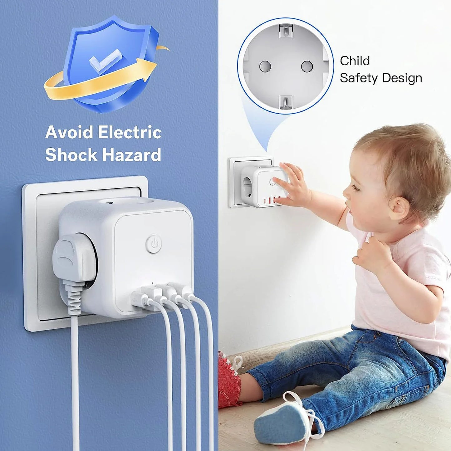 EU Wall Socket Extender with 3 AC Outlets 3 USB Ports And 1 Type C 7-in-1 EU Plug Charger On/Off Switch for Home Peaceful Pleasures Health and Wellness