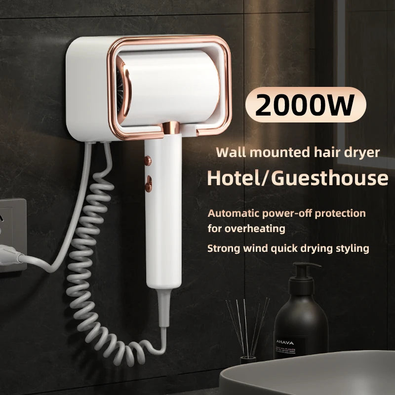 Non Perforated Wall Mounted Hair Dryer 1300W High-Power Fast Drying Negative Ion Hotel And Guesthouse Home Bathroom Hair Dryer Peaceful Pleasures Health and Wellness 220V-2000W