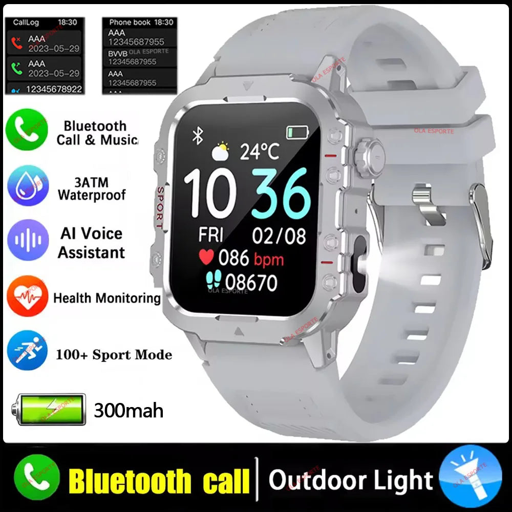 Military Smart Watch LED Flashlight GPS Fitness Tracker 3ATM