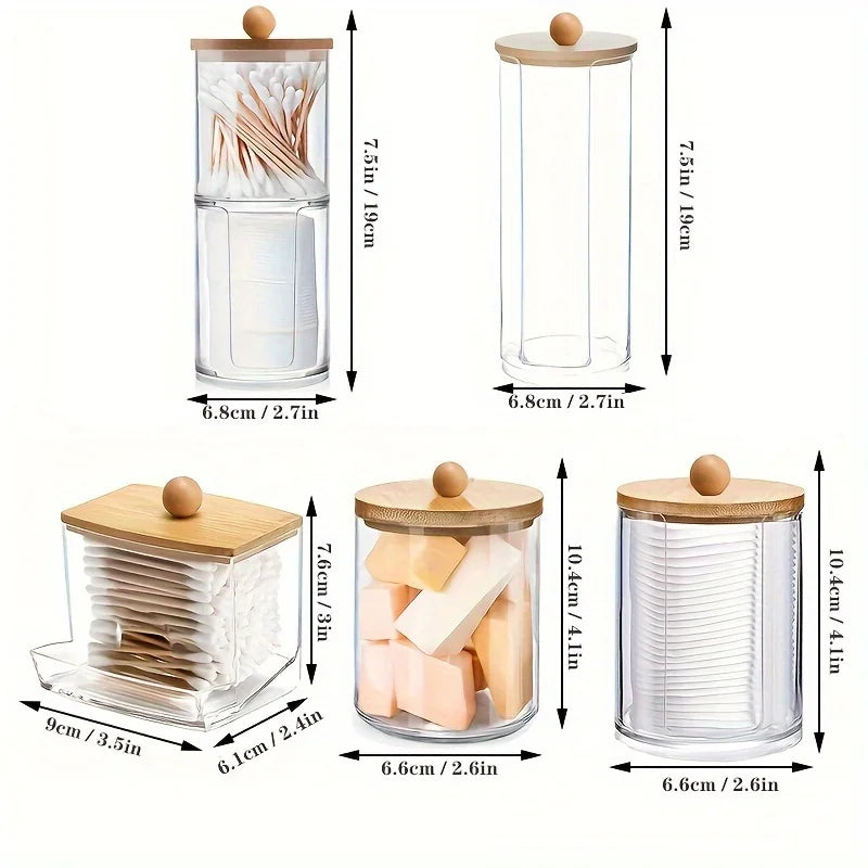 Clear Acrylic Swab Holder & Beauty Organizer Jar – Storage Dispenser for Floss, Makeup Pads & Powder Puffs