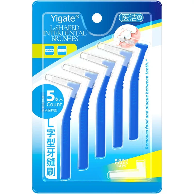 5pcs L-shaped Orthodontics Braces Interdental Brush Clean Between Teeth Mini Toothbrush Inter Dental Cleaning Travel Portable Peaceful Pleasures Health and Wellness blue -1.0-1.2mm