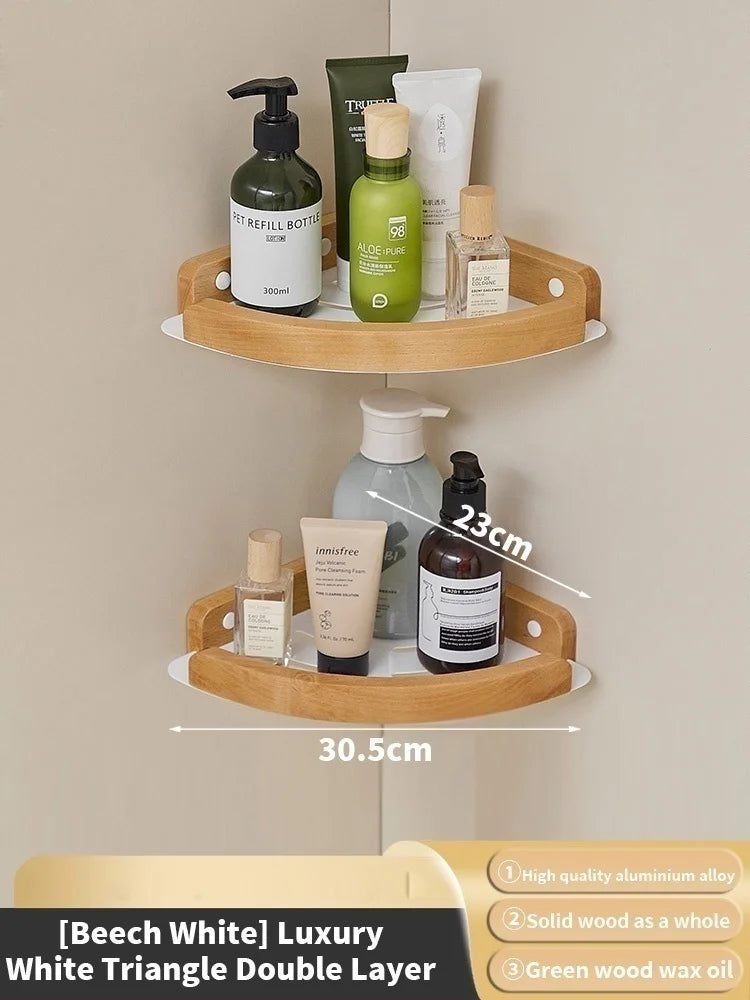 Wood Corner Wall Shelf – Bathroom Organizer Rack | Triangular