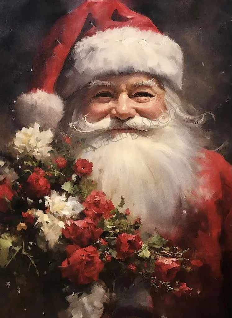 Vintage Santa Claus Portrait in Mistletoe Reading Letters Toy Cookie Poster Canvas Painting Wall Pictures Christmas Home Decor Peaceful Pleasures Health and Wellness ZLH5436 20x30cm No Frame