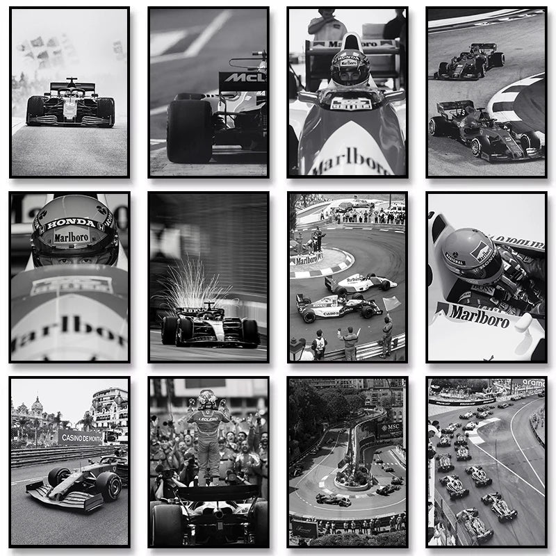 Black and White Famous Racing Sports Car Racer Photography Poster Printed Canvas Painting Wall Art Pictures Home Decor Gift Peaceful Pleasures Health and Wellness