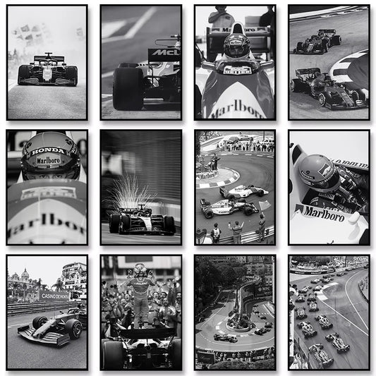 Black and White Famous Racing Sports Car Racer Photography Poster Printed Canvas Painting Wall Art Pictures Home Decor Gift Peaceful Pleasures Health and Wellness