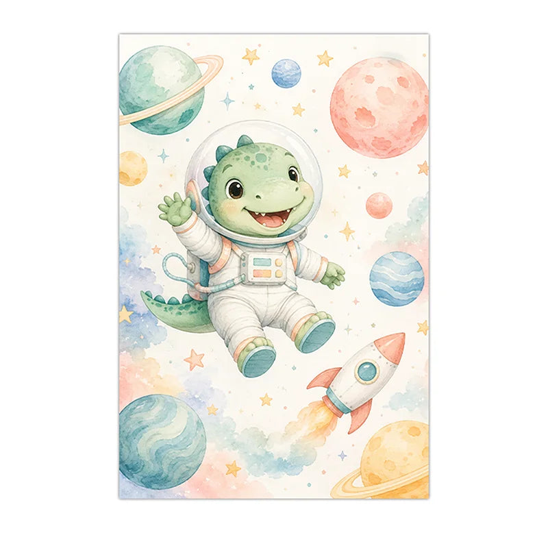 Nursery Wall Art Space Astronaut Animal Poster Print Canvas Painting Moon Planet Rocket Baby Room Wall Decor Peaceful Pleasures Health and Wellness 06 15x20cm No Frame China Mainland