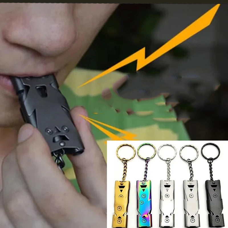 Outdoor Survival Whistle Double-tube Blast Whistle Stainless Steel High-frequency Earthquake Rescue Whistle High-decibel Whistle Peaceful Pleasures Health and Wellness