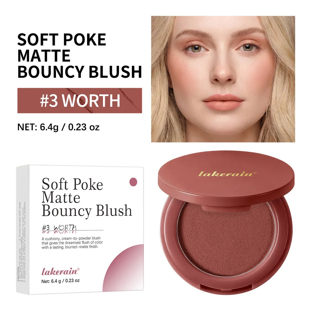 Lakerain Soft Poke Matte Bouncy Blush – Long-Lasting Cheek Tint Matte Cheek Blush Peaceful Pleasures Health and Wellness 03 Worth