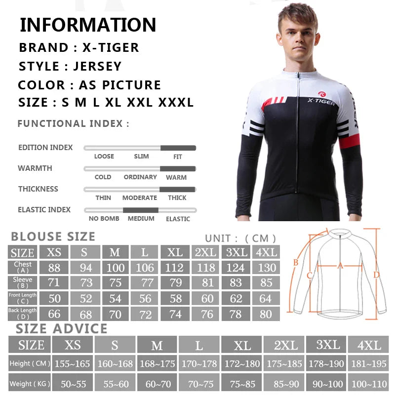 X-TIGER Men's Winter Thermal Fleece Cycling Jersey | Long Sleeve