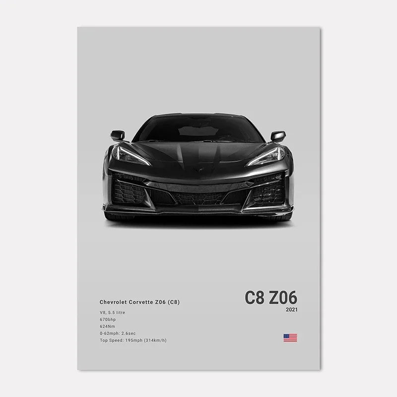 Famous Cars GT Canvas Wall Art Print Poster – Unframed Decor