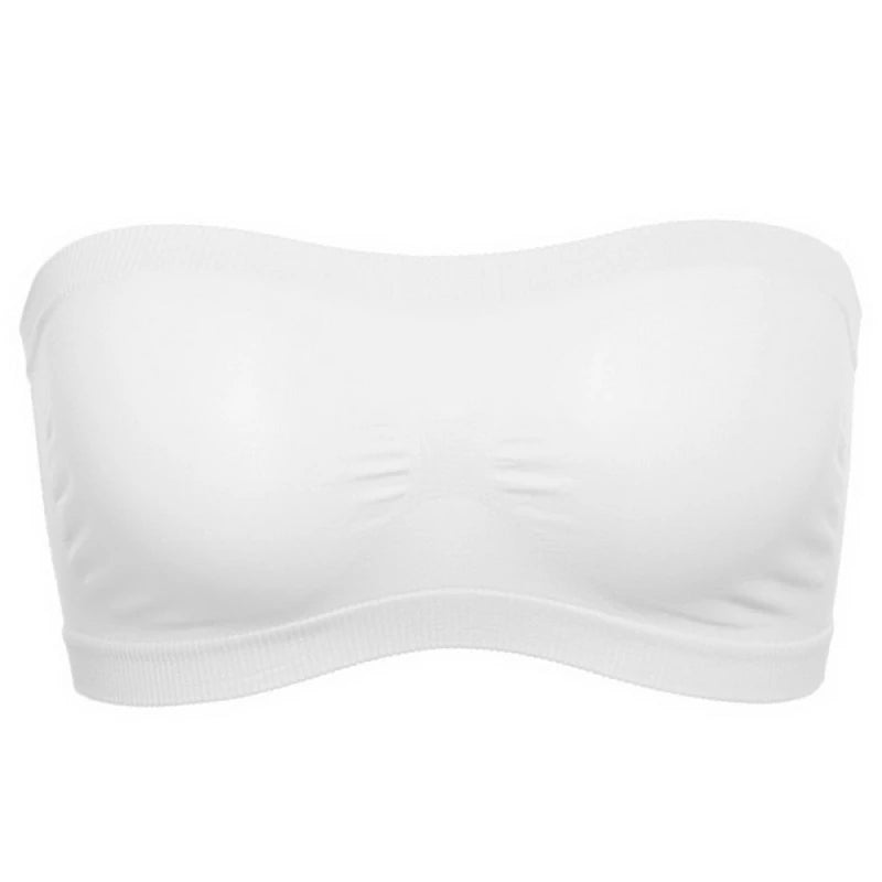 Lady's Sexy Strapless Crop Top Bra Bandeau Boob Tube Brassiere Summer Breathable Mesh Invisible Strapless without Chest Pad Wrap Peaceful Pleasures Health and Wellness WHITE Free Size