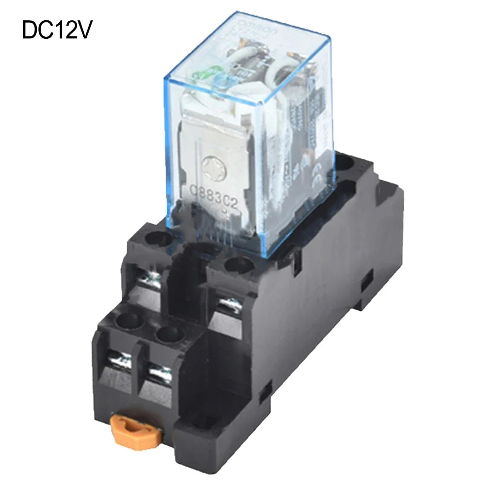 HH62P JQX-13F DPDT Power Relay with Socket & DIN Rail Base