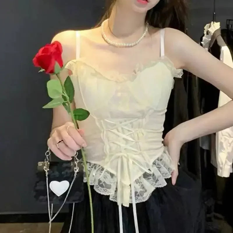 Women's Lace Corset Crop Top – Sleeveless Camisole Tank