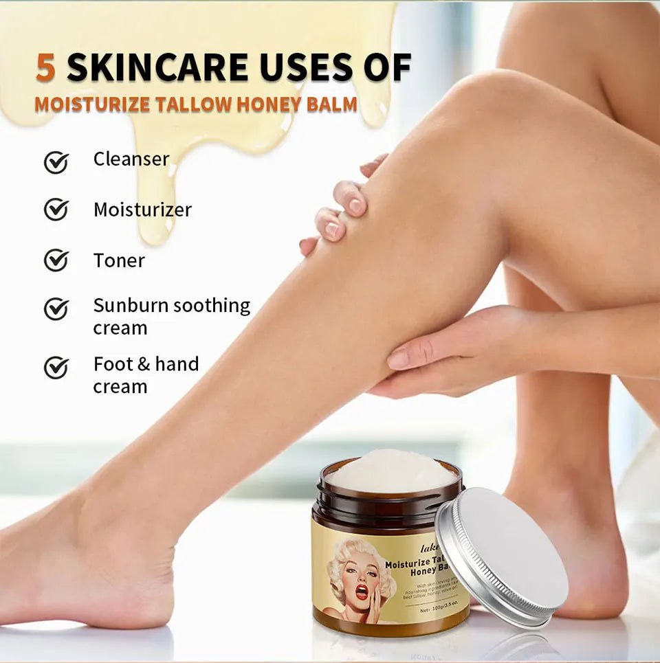 Beef Tallow And Honey Balm Moisturizing Whipped Beef Tallow Face Cream Body Lotion Grass Fed Grass Finished Face Cream Care Peaceful Pleasures Health and Wellness