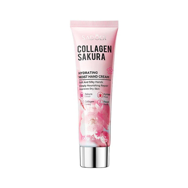 SADOER Sakura Collagen Hand Cream Moisturizing & Nourishing, Brightening Care, Anti-Wrinkle Anti-Crack Cream for Hands 60G Peaceful Pleasures Health and Wellness 60g