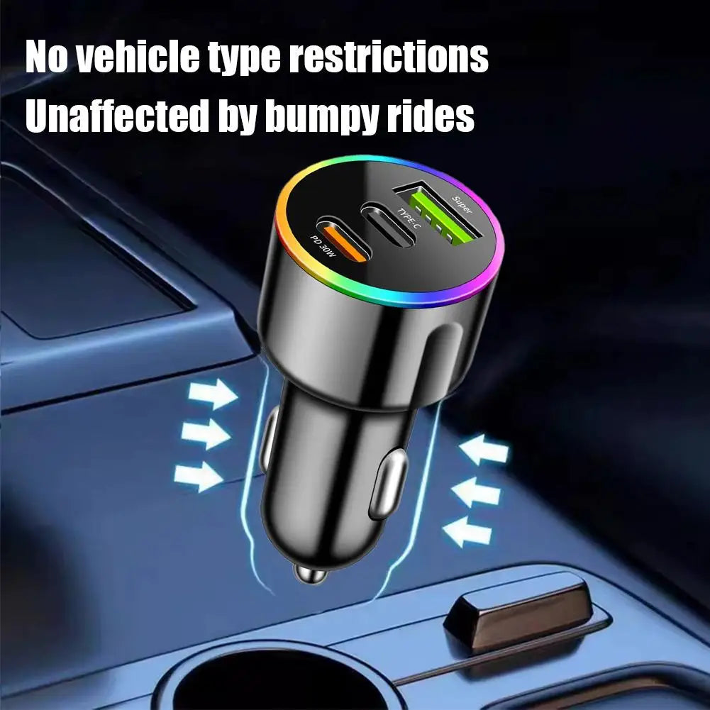 60W Dual USB-C & USB-A Car Charger | PD Fast Charging Adapter