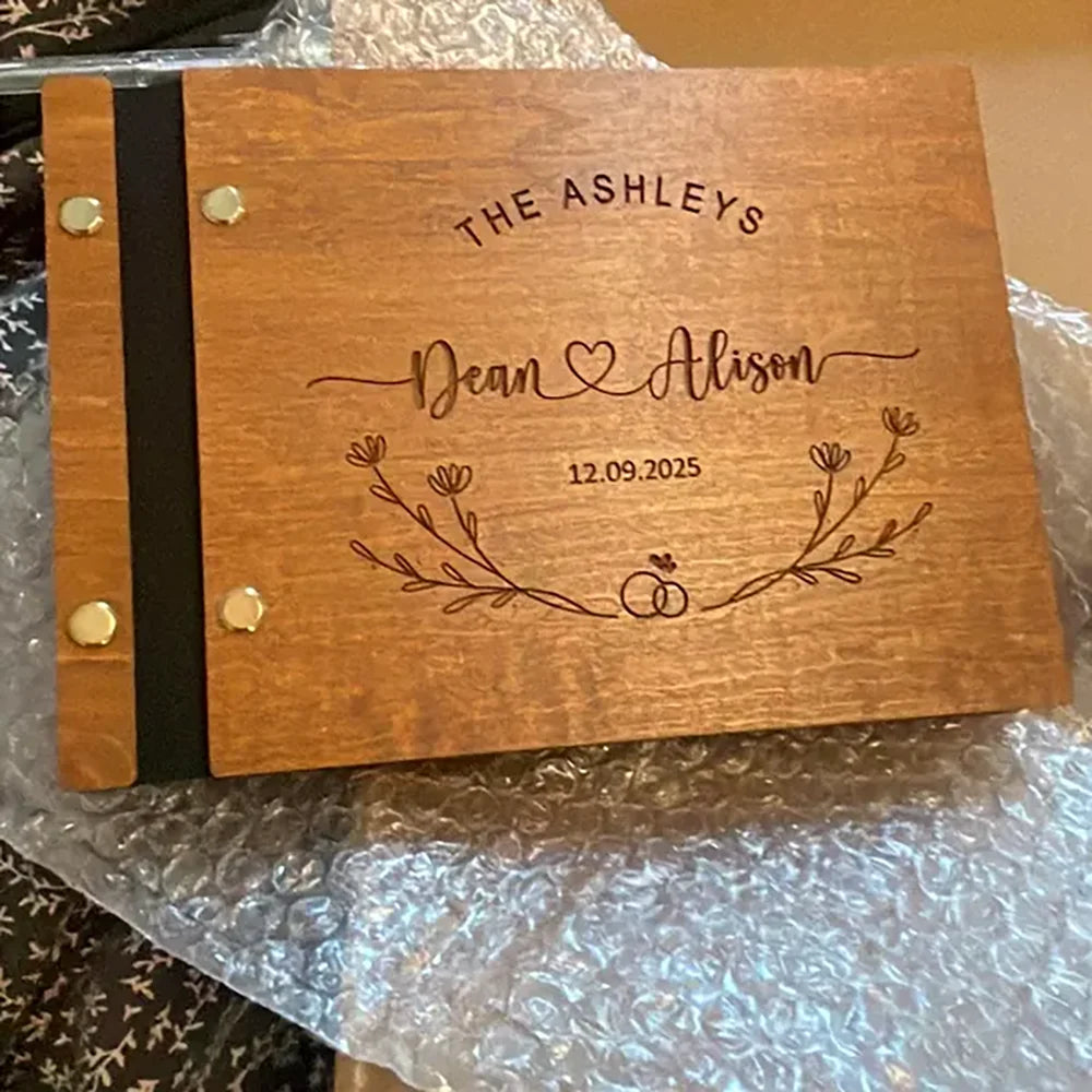 Personalized Wooden Wedding Guest Book | Engraved Keepsake