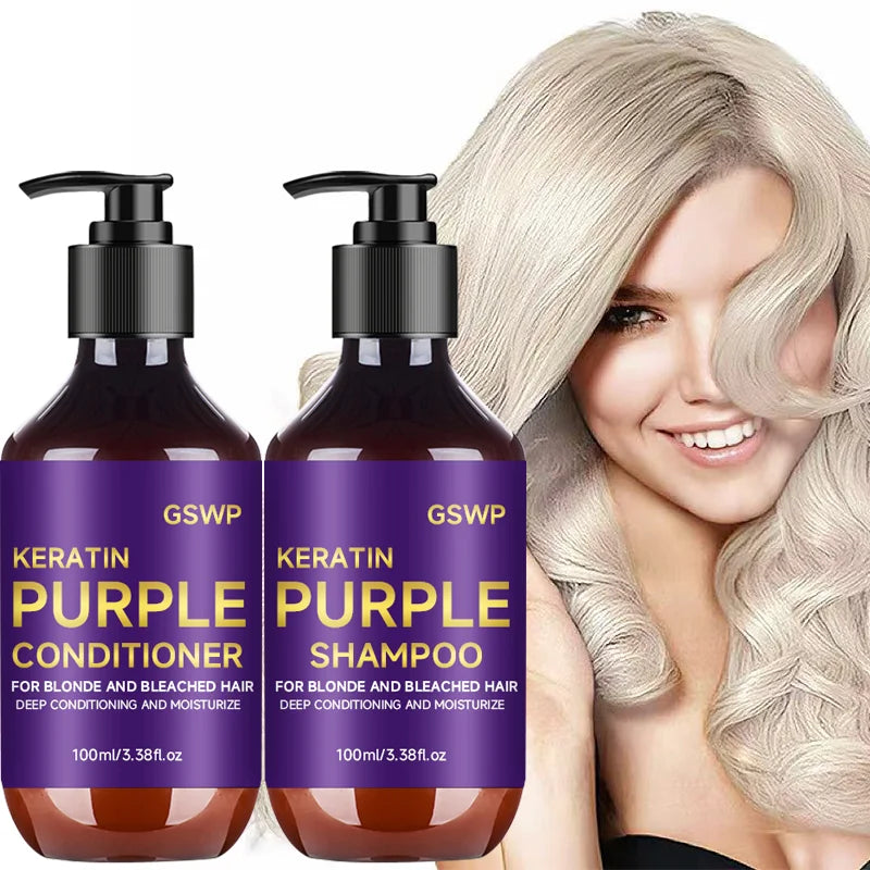 GSWP Purple Shampoo and Conditioner Set cleanses and deeply moisturizes hair, suitable for blonde, gray, and silver hair.200g Peaceful Pleasures Health and Wellness