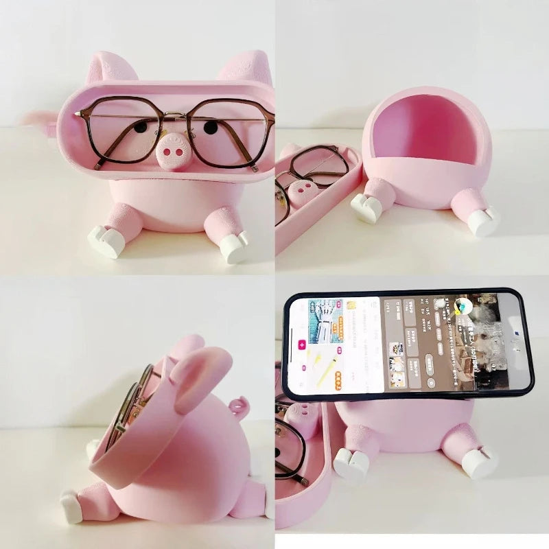 Cute and interesting pig glasses storage box office desktop storage box entrance key storage miscellaneous storage phone holder Peaceful Pleasures Health and Wellness