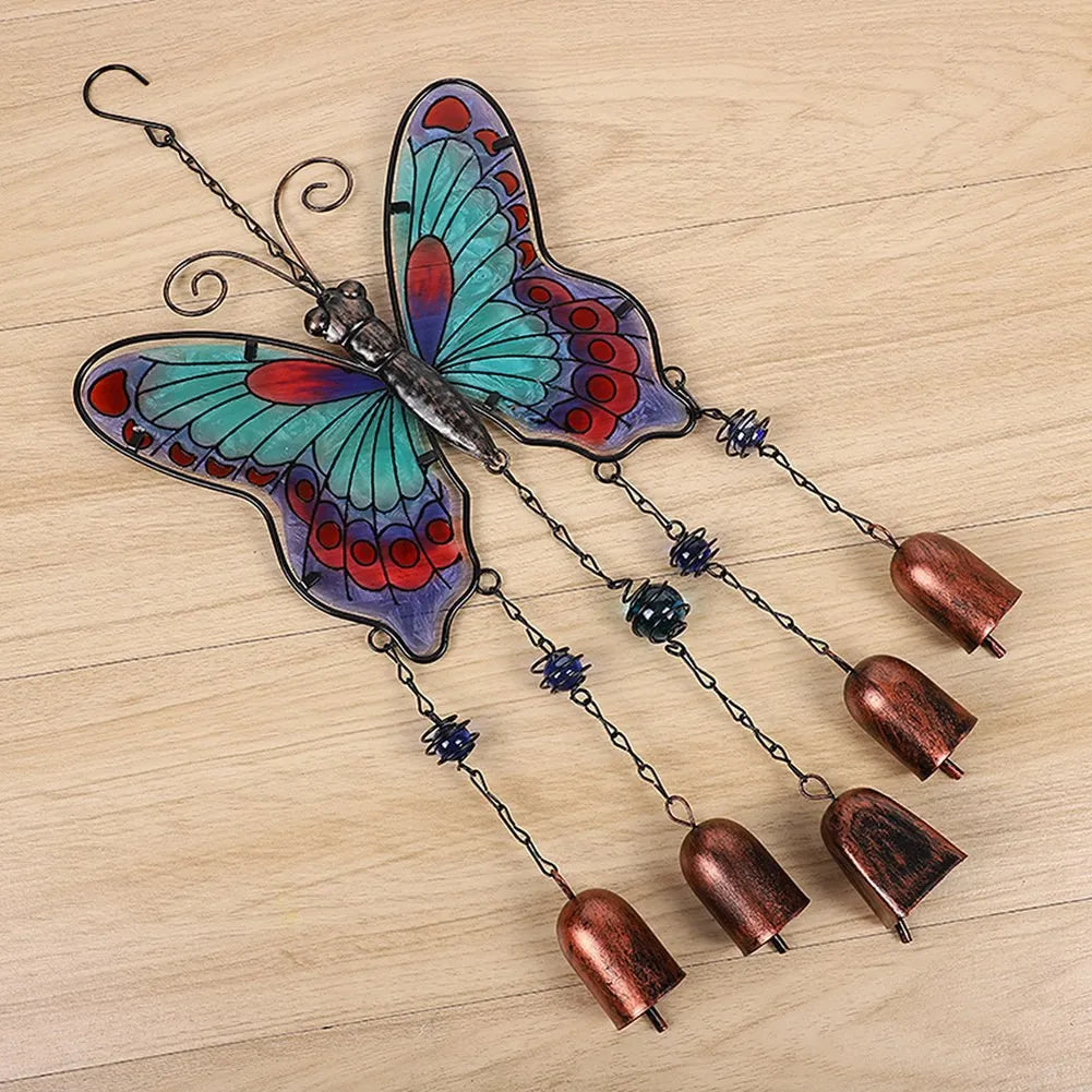 A36T-Big Butterfly Iron Glass Painted Wind Chimes Metal Tube Bell Crafts Ornaments Peaceful Pleasures Health and Wellness