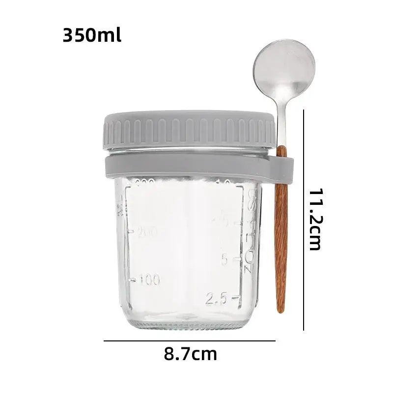 350ml Glass Overnight Oats Jar with Lid & Spoon | 1 or 2 Pack Glass Food Storage Jar Peaceful Pleasures Health and Wellness 1PCS Gray