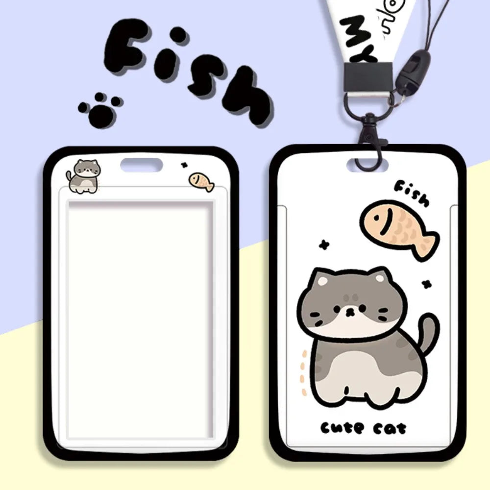 Cute Kitten Card Cover Student Cartoon ABS Sliding Card Bag Campus Card Meal Card Access Control Card Protective Case No Lanyard Peaceful Pleasures Health and Wellness