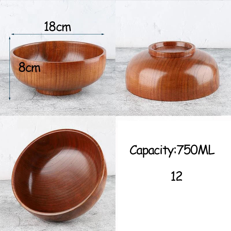 Japanese Style Acacia Wooden Bowl for Children's Dining Anti DropBowl Exclusive Wooden Bowl Retro Home Tableware Set Salad Bowl Peaceful Pleasures Health and Wellness 12