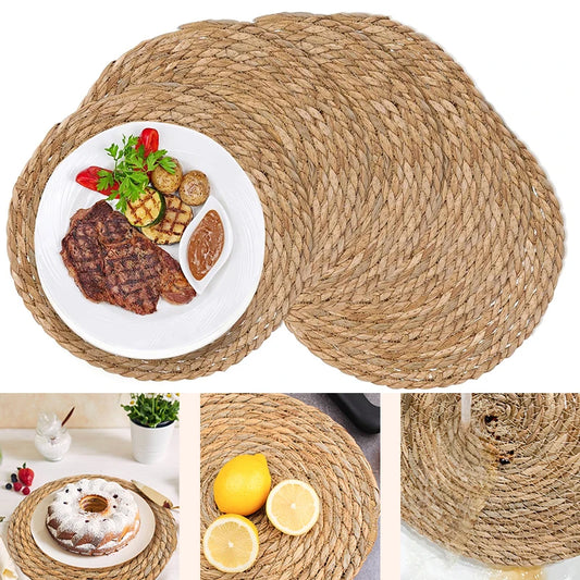 Round Woven Water Hyacinth Placemats – Boho Farmhouse Set of 2 Woven Table Placemats Peaceful Pleasures Health and Wellness