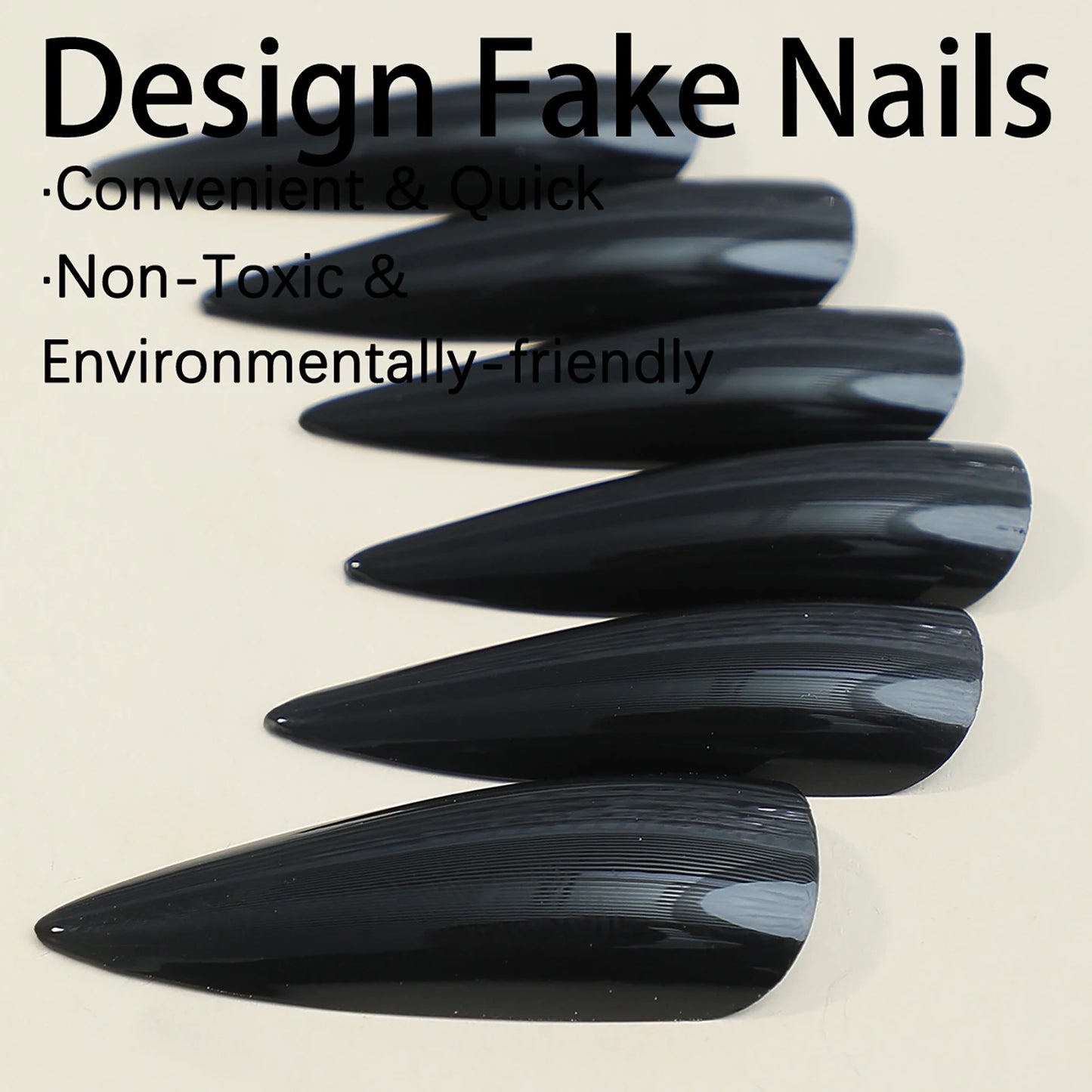 Cool Punk Style Pointed Tips Fake Nails Classic Solid Color Gothic Halloween Long Artificial Nails For Women Girl Party Activity Peaceful Pleasures Health and Wellness