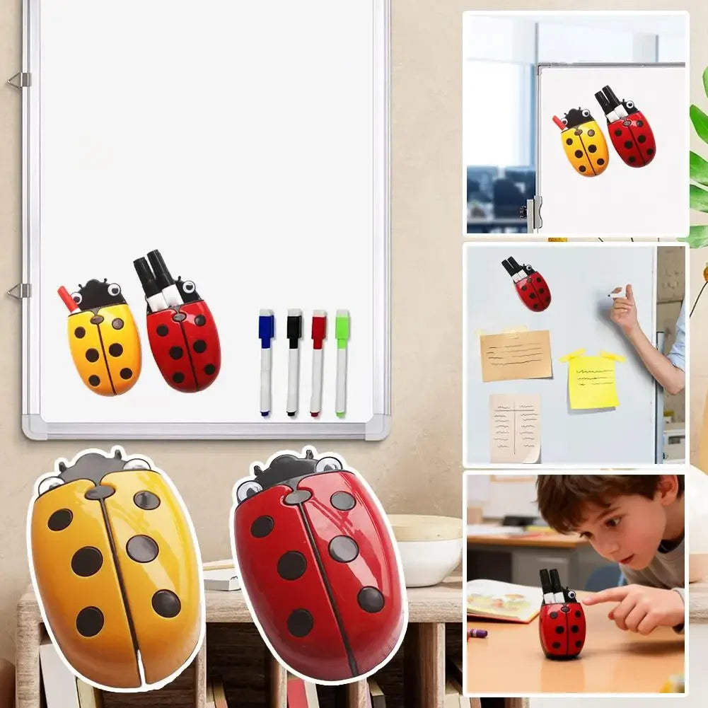 2-in-1 Ladybug Magnetic Pen Holder Whiteboard Eraser Storage Box Universal Fridge Magnet Organizer For Kitchen Container Peaceful Pleasures Health and Wellness