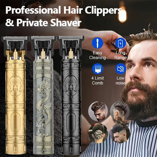 Men's T9 Vintage Carving Hair Clipper Portable USB Cleaning Barber Hair Cutting Machine Professional Hair Trimmer Boyfriend Gift Peaceful Pleasures Health and Wellness
