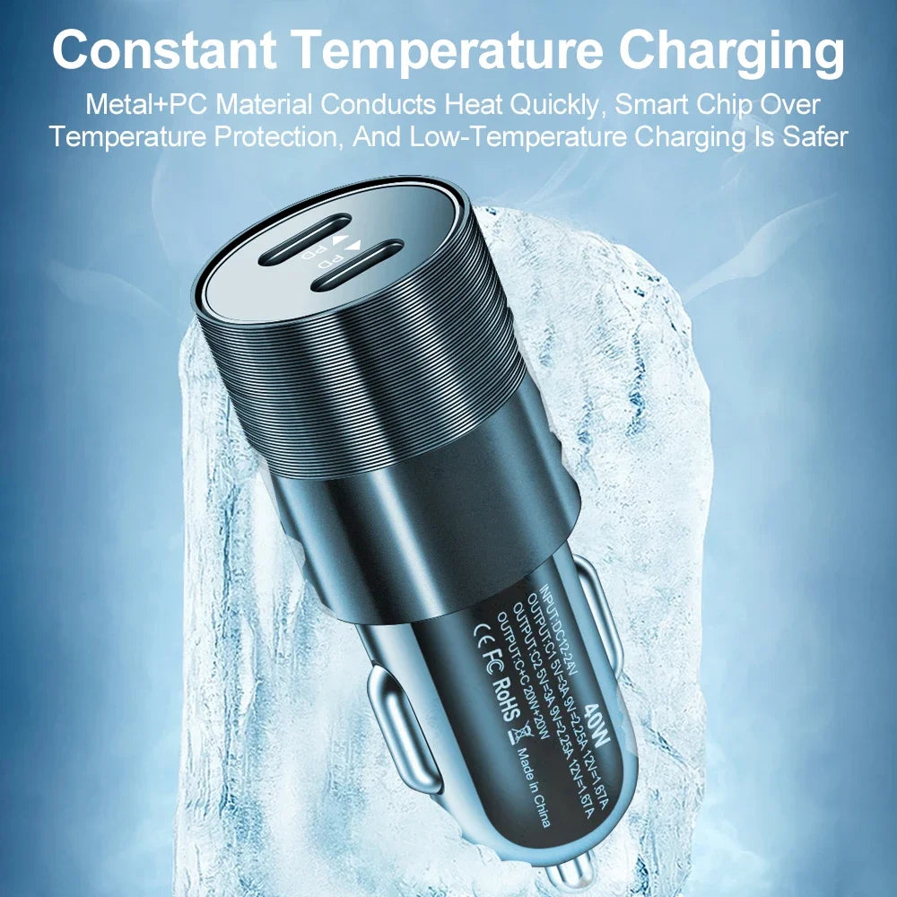 40W Dual USB-C PD Fast Car Charger – iPhone & Android