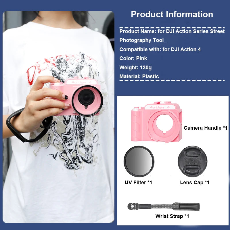 3D Printing Street Grip Vlog Holder Combo Camera Grip Holder For Dji Action5 Pro/4/3 Camera Grip And Camera Accessories Peaceful Pleasures Health and Wellness action 4 pink