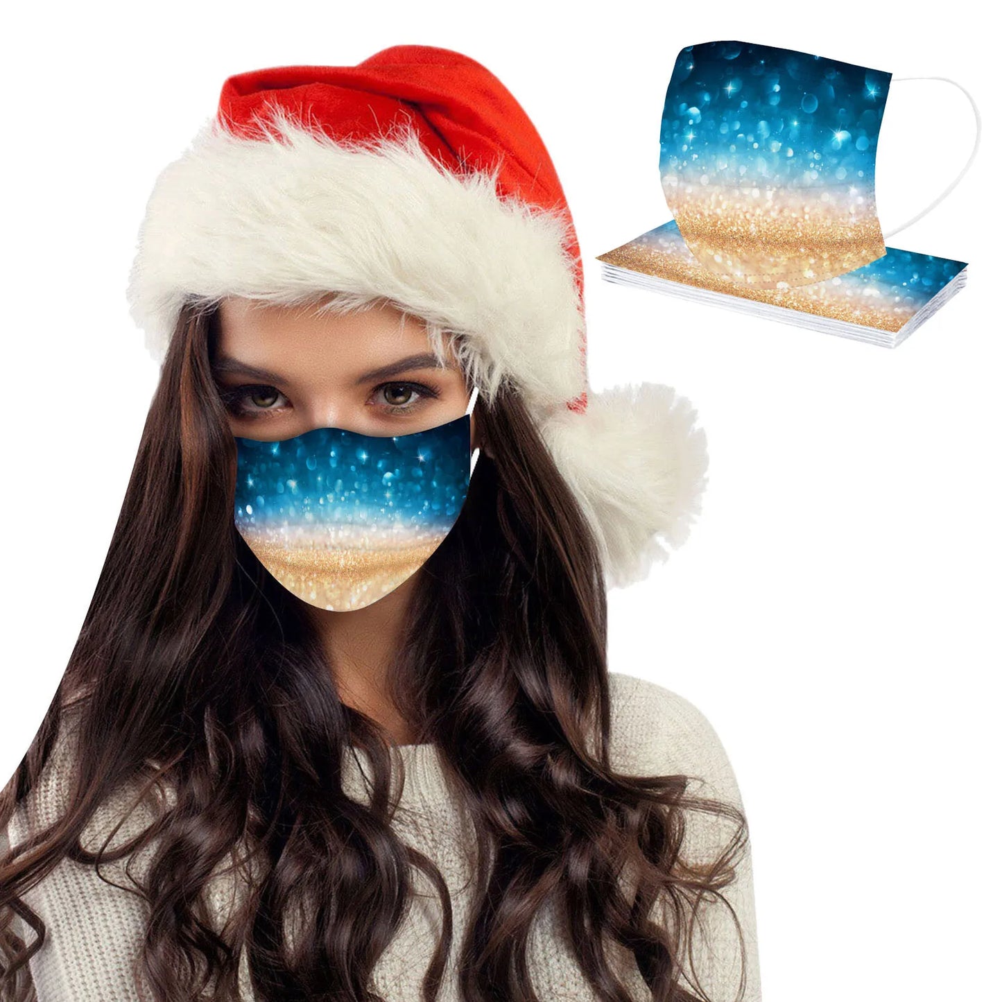 10-Pack Christmas Disposable Face Masks – 3-Ply Earloop Adult