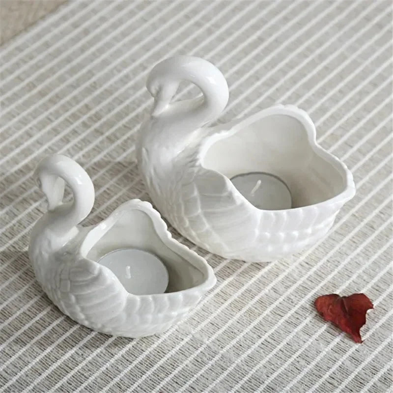 Swan Ceramic Ornaments Decoration Desktop Storage Box Tealight Candles Holder Flower Pot Home Decor Furnishings Peaceful Pleasures Health and Wellness