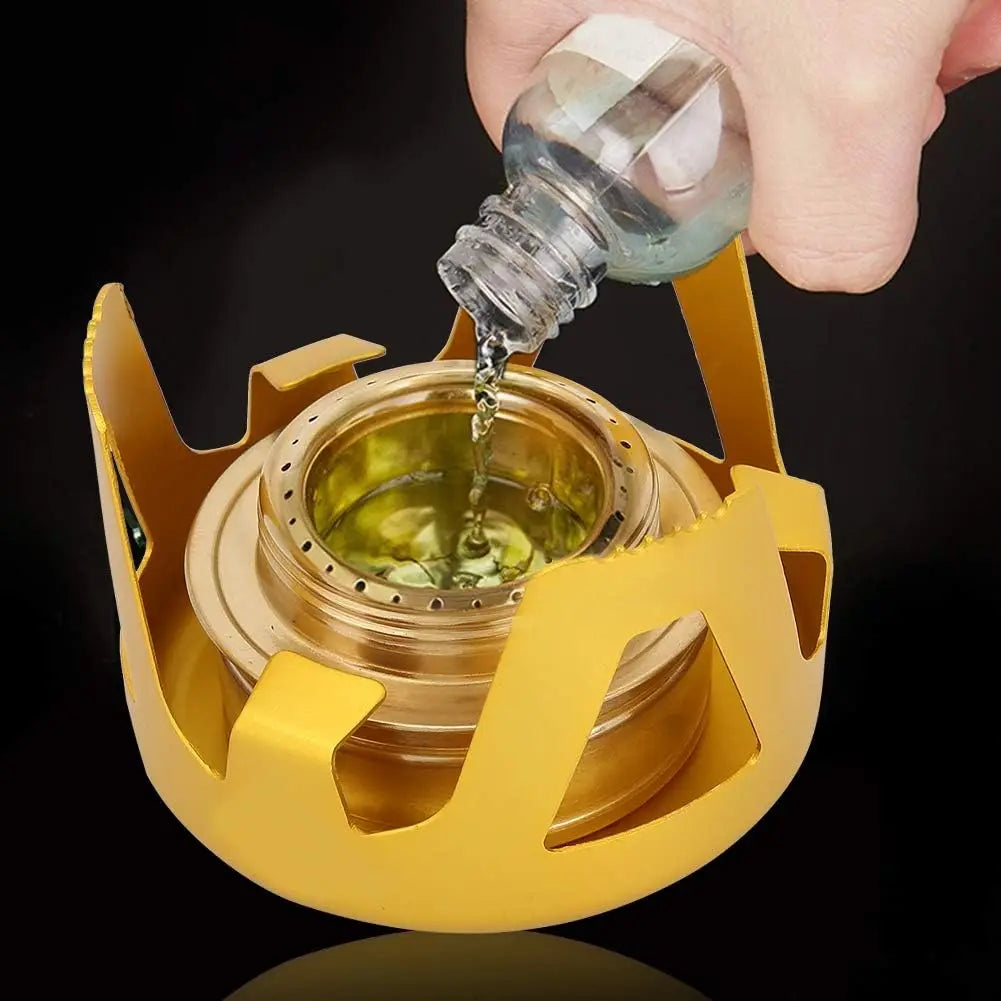 Portable Outdoor Mini Alcohol Stove Burner Ultralight Camping Cookware Set with Brass Spirit Furnace & Pot Holder Stand Peaceful Pleasures Health and Wellness
