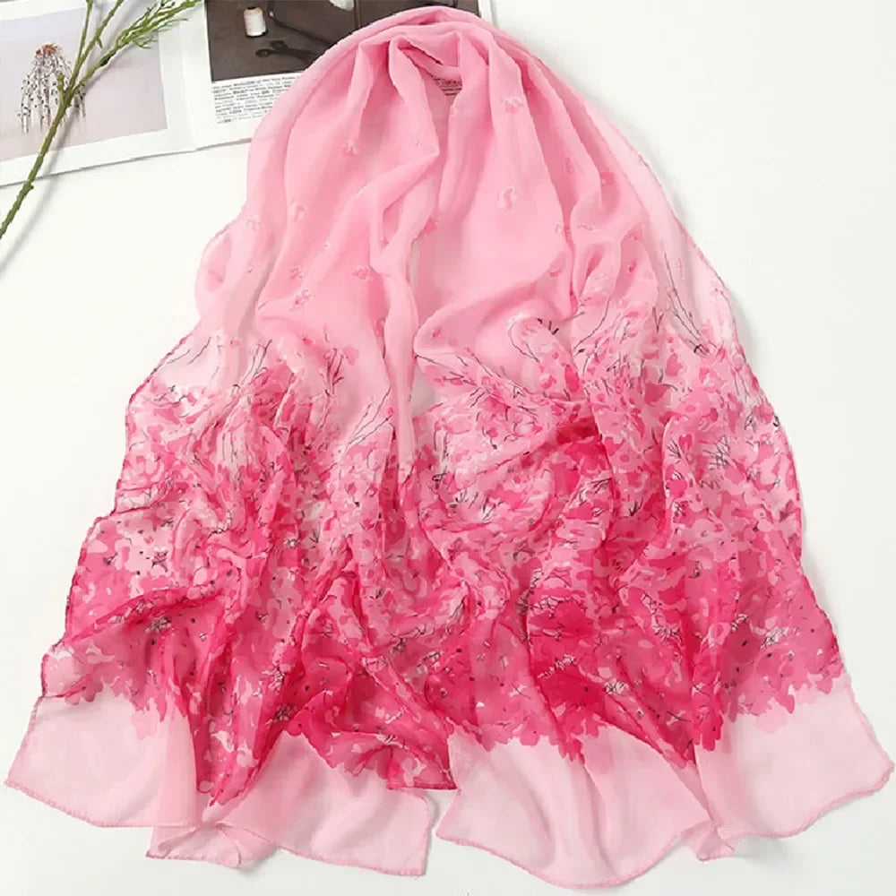 Women's Chiffon Floral Scarf – Gradient Long Wrap Shawl 160×50cm