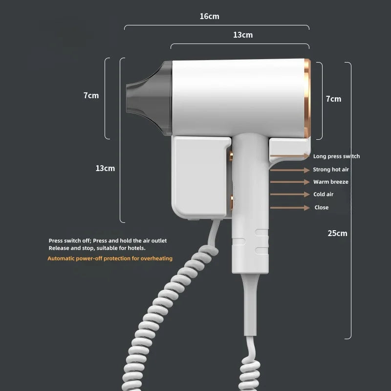 New Hotel And Hotel Hair Dryer 220V Wall Mounted High-Power Blue Light Negative Ion Hair Care Hair Dryer Without Punching Hole Peaceful Pleasures Health and Wellness