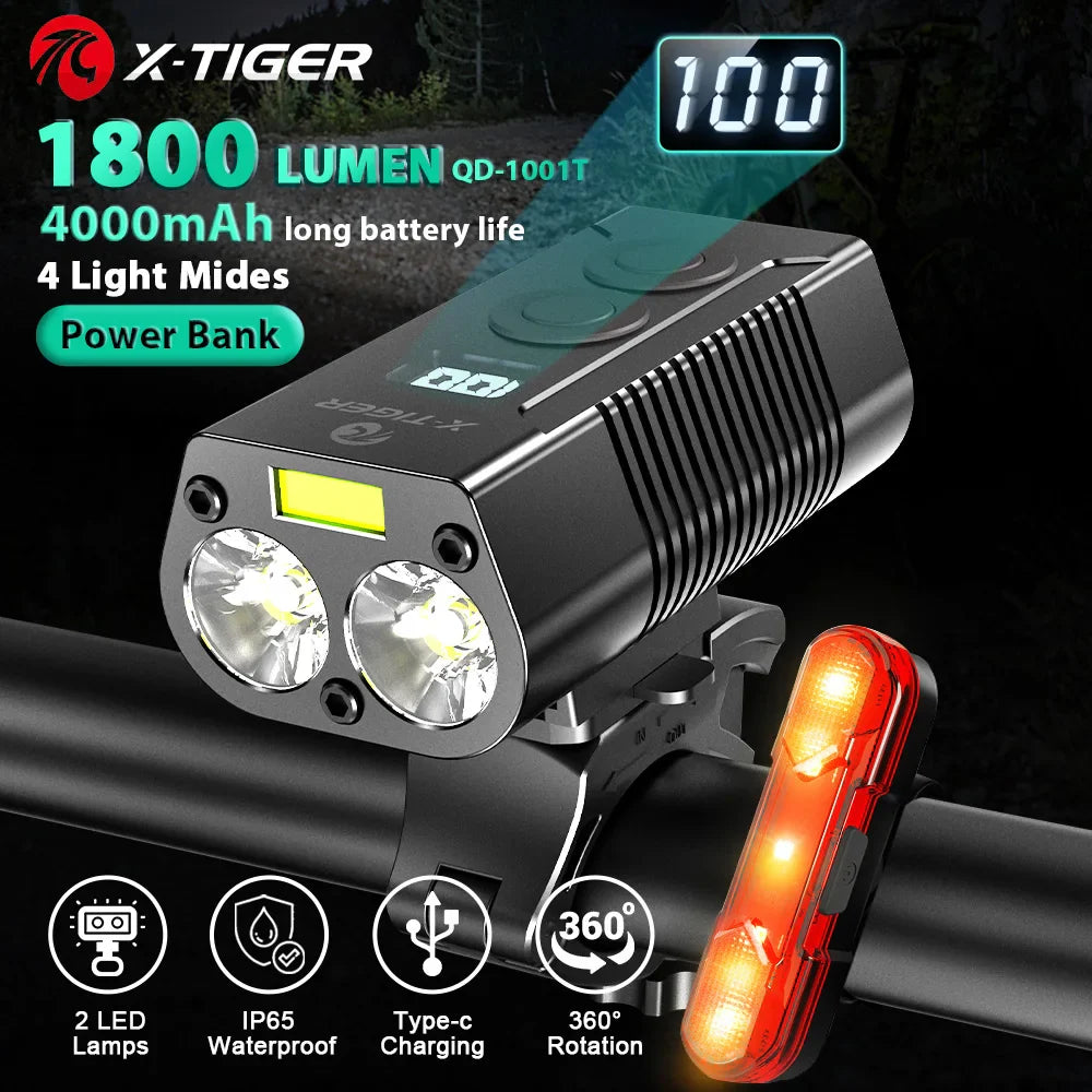 X-TIGER 1800 Lumen Bike Light 4000mAh Power Bank IPX6 LED