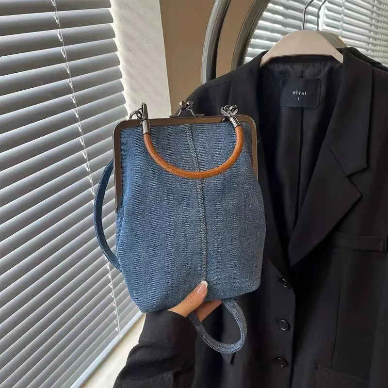 Cowboy Denim Crossbody Bag – Vintage Handcrafted Phone Tote Crossbody Bag Peaceful Pleasures Health and Wellness SKY BLUE