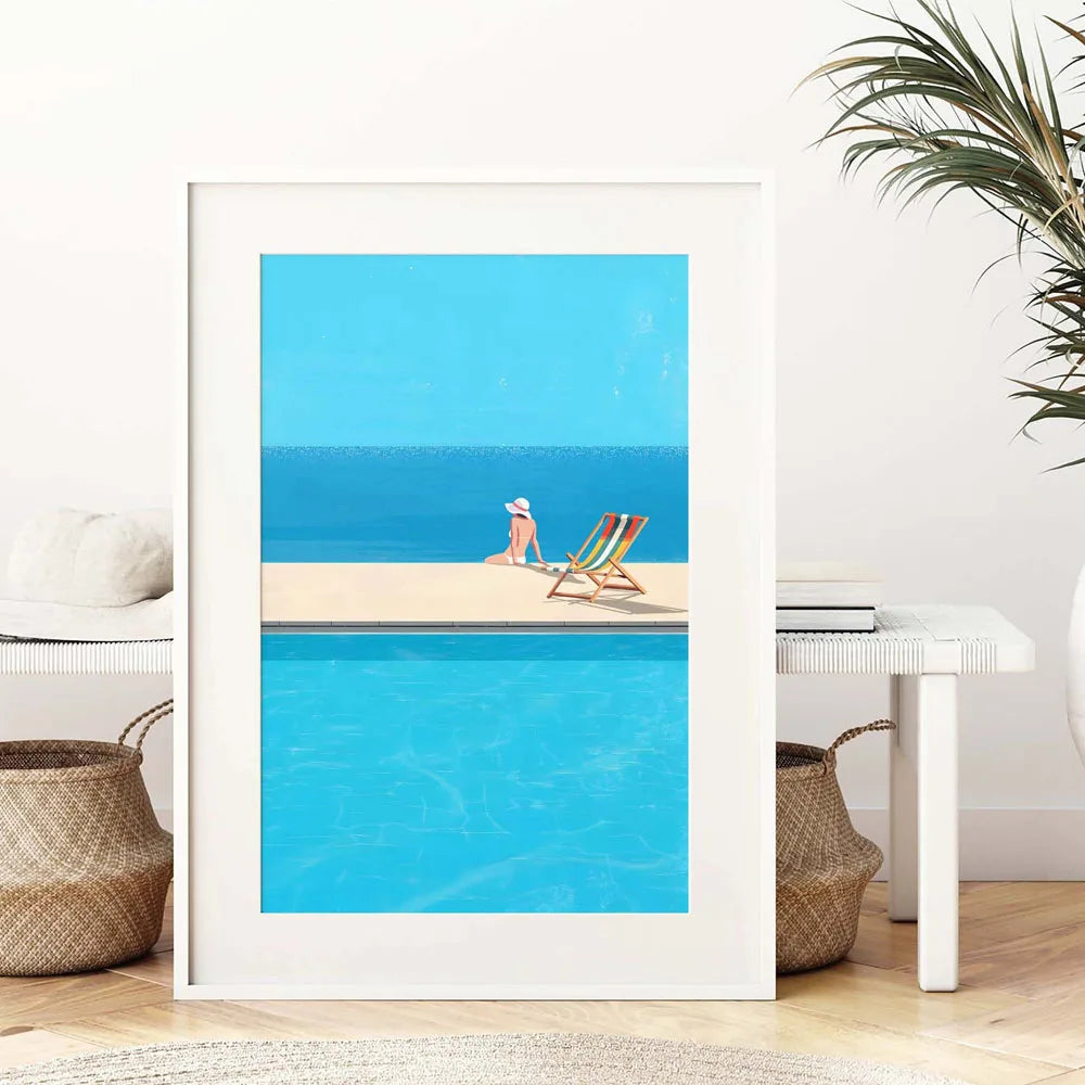 Summer Girl Swimming Pool Party Beach Ocean Boat Wall Art Print Poster Canvas Painting Picture Living Room & Home Decor Peaceful Pleasures Health and Wellness