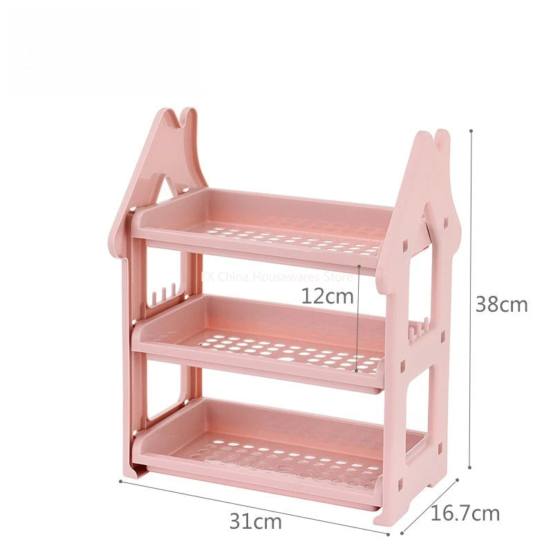 Small House Style 2/3 Layer Kitchen Spice Rack Organizer Plastic Condiment Bottle Shelf for Counter/Bathroom/Desktop Peaceful Pleasures Health and Wellness 3 Tiers Rose