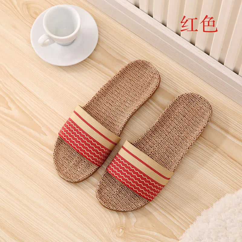 Women's Linen Indoor Slippers | Lightweight Non-Slip Flat Slides