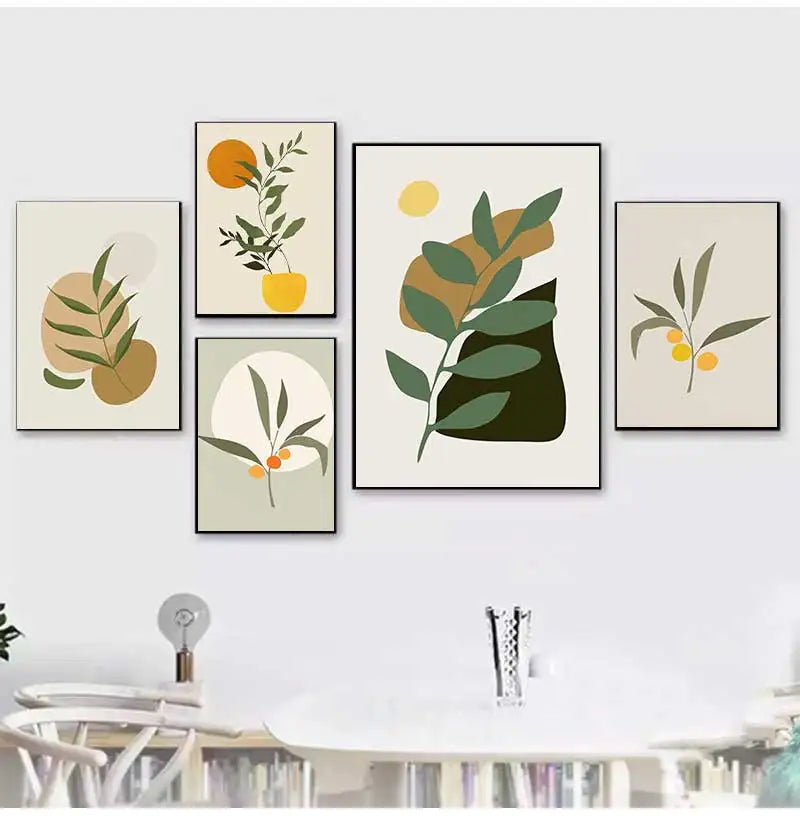 Vintage Nordic Canvas Wall Art | Abstract Girl Plant Leaf Print