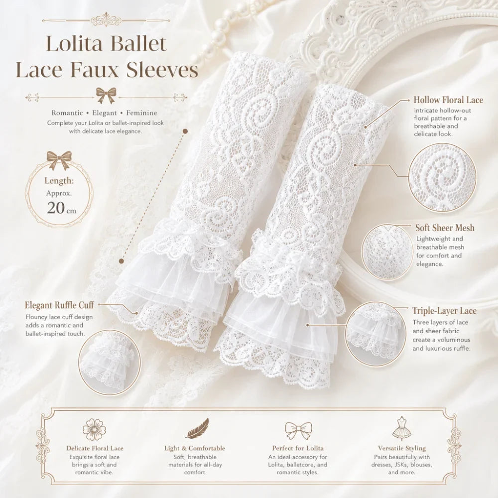 Lolita Detachable Lace Flared Cuffs – 3-Layer Fake Sleeves Pair